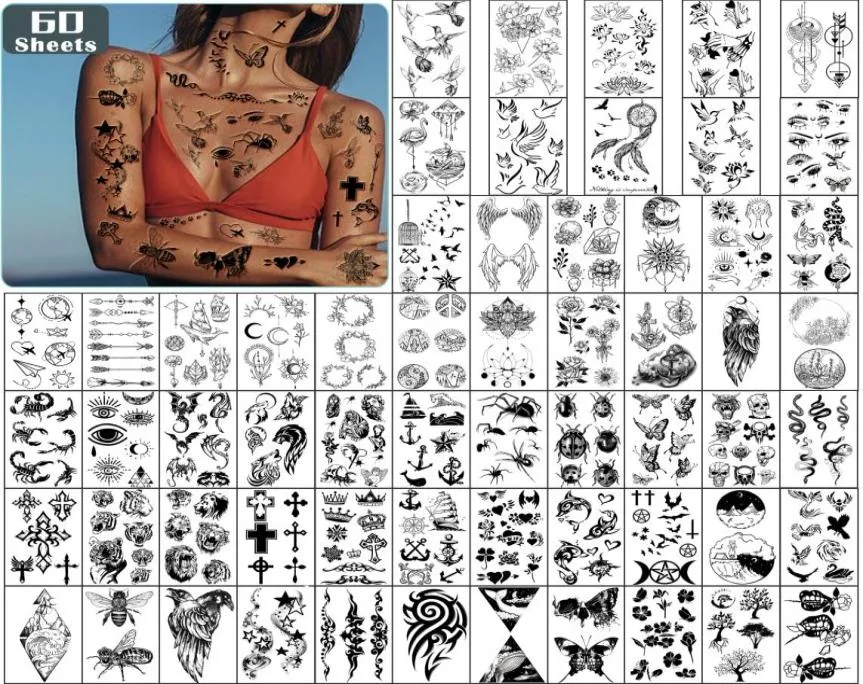 Metershine 60 Blatt kleine wasserdichte temporäre Tattoo-Aufkleber mit einzigartigen Bildern oder Totems für Kinder und Frauen19055239281613