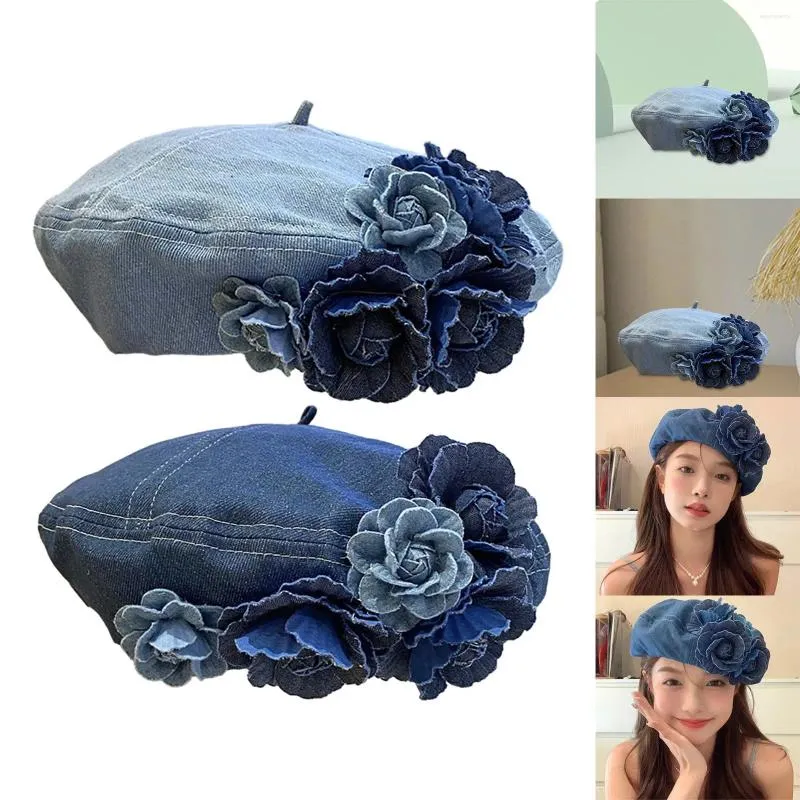 Berets Women Beret Hat Casual Gift Classic Headwear Mode Britisch -Maler Denim für Festival Herbst Wanderung Travel Frühling