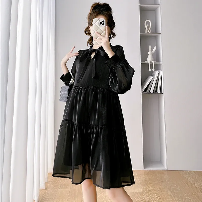 Elbiseler 2023 Bahar Uzun Kollu Annelik Gevşek Gömlek Yüksek Bel Hamile Kadın Balo Elbise Tatlı Gebelik Kıyafetleri Siyah Pembe