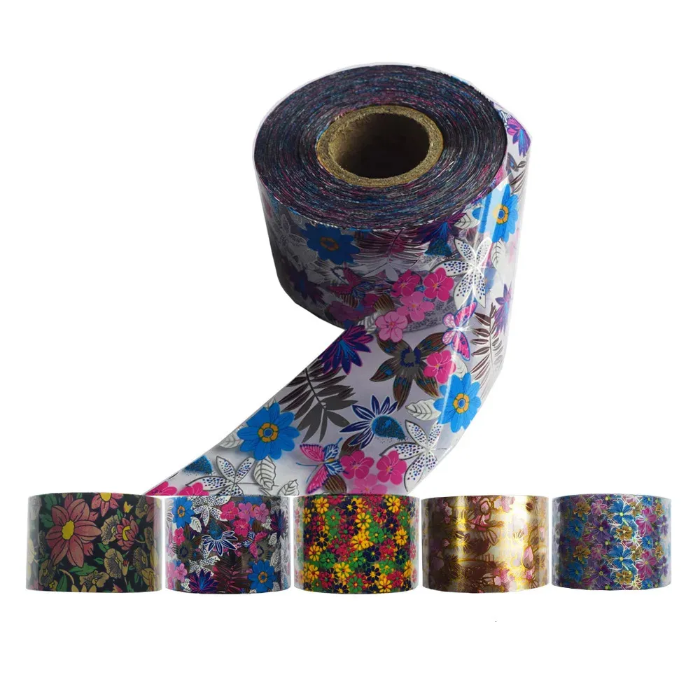 1Roll Flower Nail Transfer Foil Sticker Designer Holographic Nail Art Decal 100m*4cm Adhesive Tropic Starry Accessories Wraps 240301