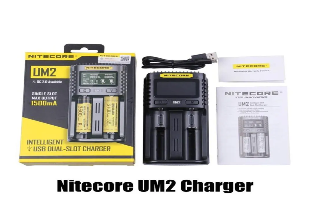 100 Original NITECORE UM2 Universal Charger för 16650 18650 17350 26650 20700 21700 Batteri US EU AU UK PLICK INTELLICHARGER BATTE3123690