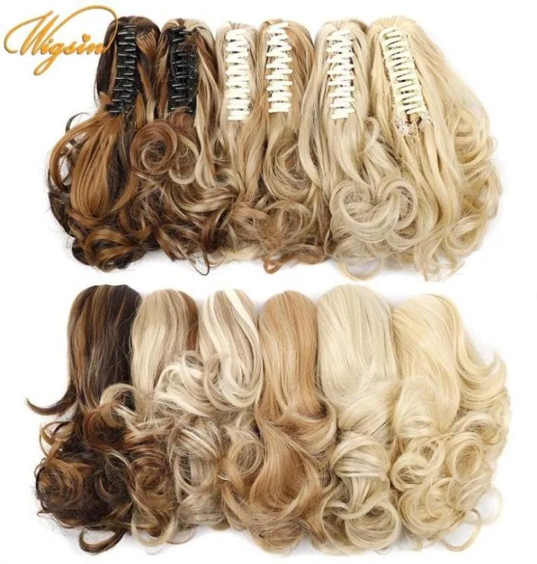 Synthetic Wigs WIGSIN Short Wavy Curly Ponytail 12Inch Claw Clip In Hair Brown Blond Hairpiece For Women7264058