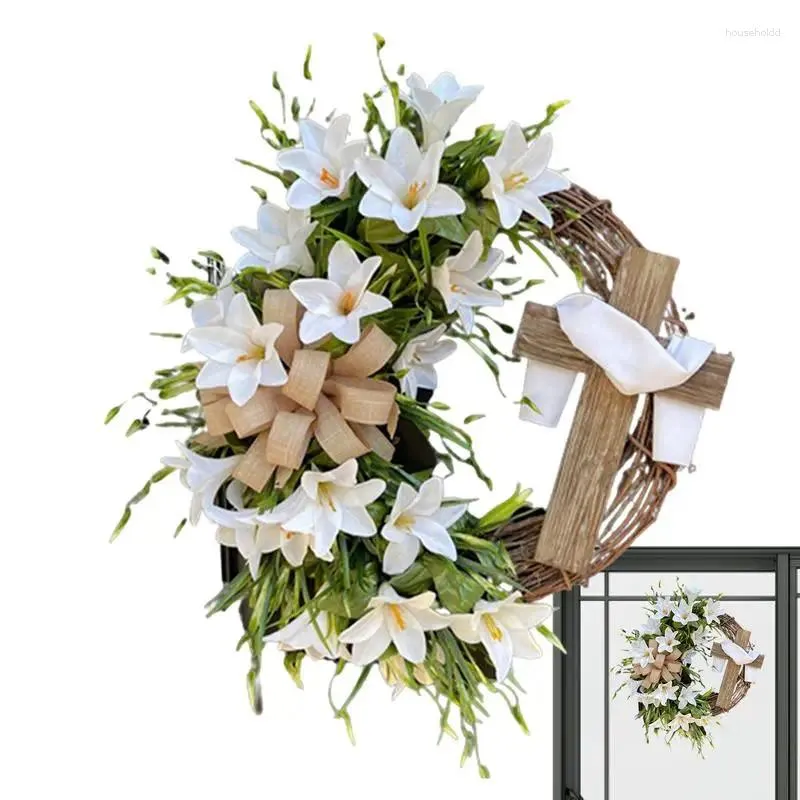 Dekorativa blommor Cross Door Wreath Ornaments Artificial Spring Garlands Rustic Easter With For Window Wall Farmhouse Decoration