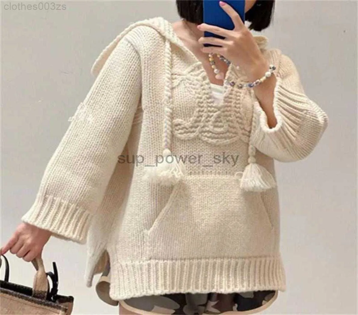 Celins Designer Womens Sweaters Autumn Winter New Fashion Brand Hooded Knit tröja Löst stekt deg Braid Top6627327MyB9