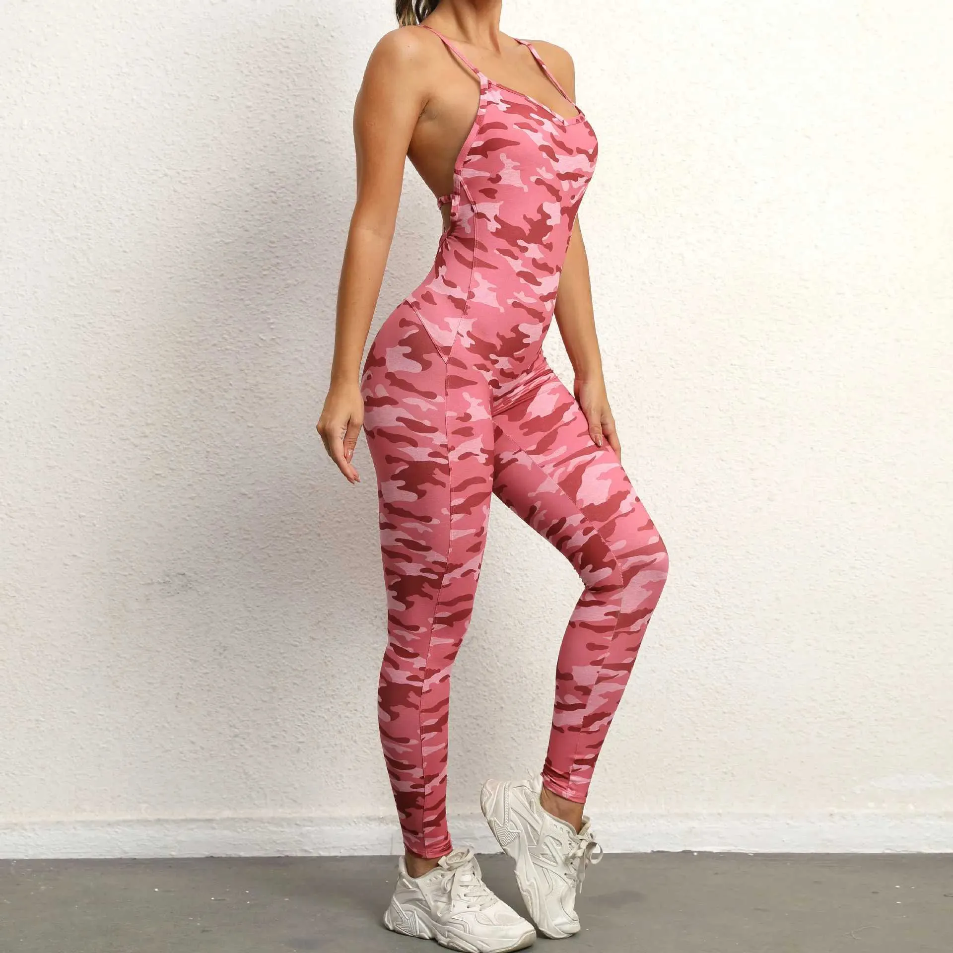 Kvinnors träningsdräkter kvinnor yoga backless jumpsuit sexig one bit träning catsuit bodysuit ärmlös gym bodycon romper sportkläder fitness yoga kostym j240305