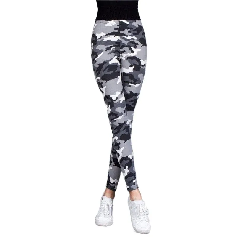 Leggings sport kvinnor fitness armé gröna träning byxor grå blå kamouflage tryckta leggings polyester mager leggins push up sexy jegging