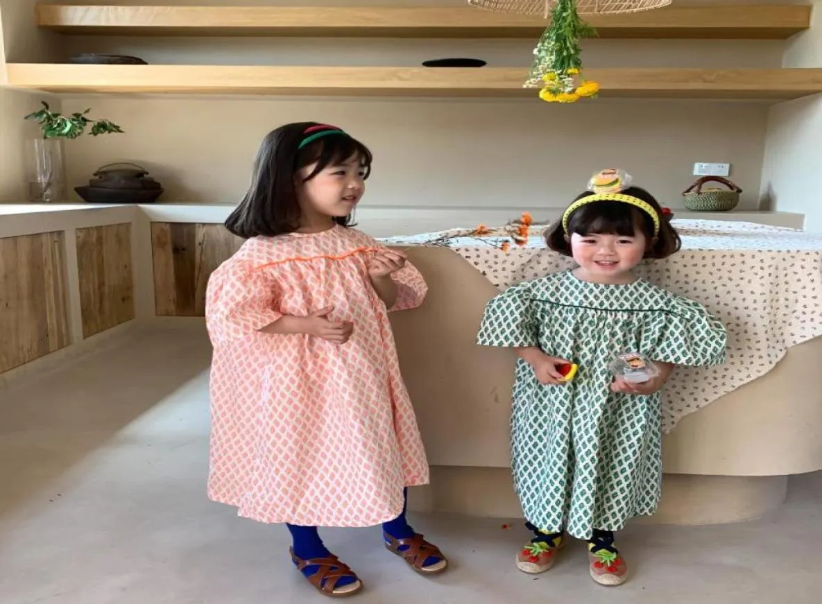 Girl039s vestidos 7526 niños para niñas 2021 verano ropa coreana para niña vestido de fiesta de bebé con manga de burbuja de hoja Retro 19T8995472