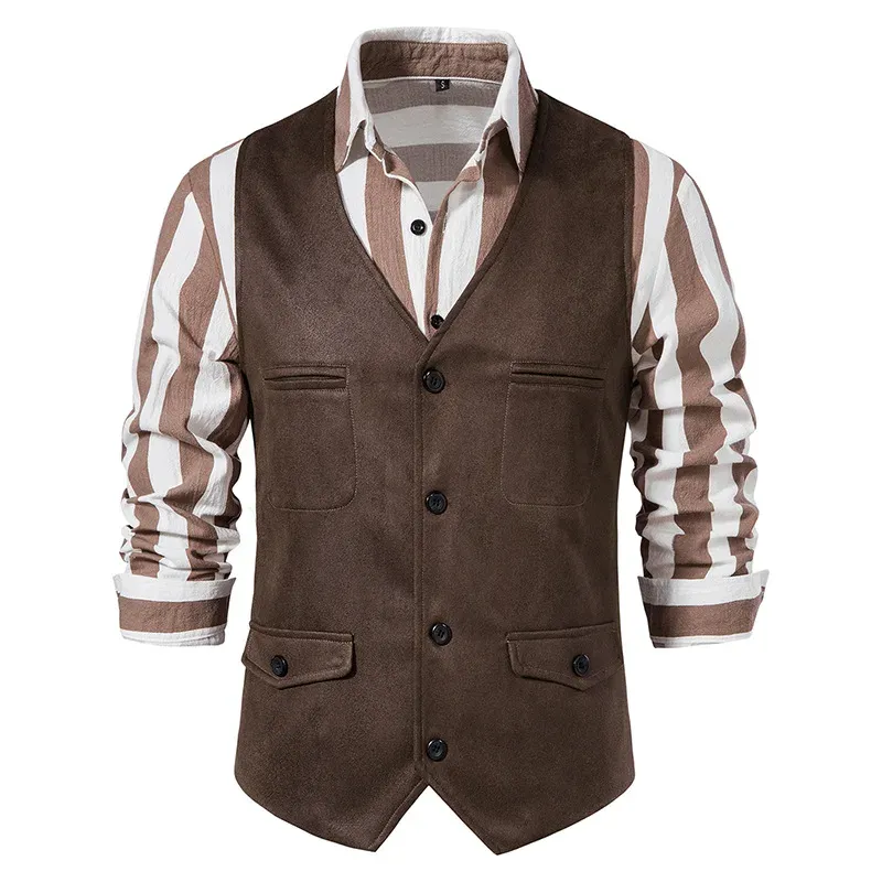 Vests Mens Vintage Suede Leather Suit Vest Casual Western Cowboy Waistcoat Vests Men Formal Business Party Prom Wedding Gilet Homme