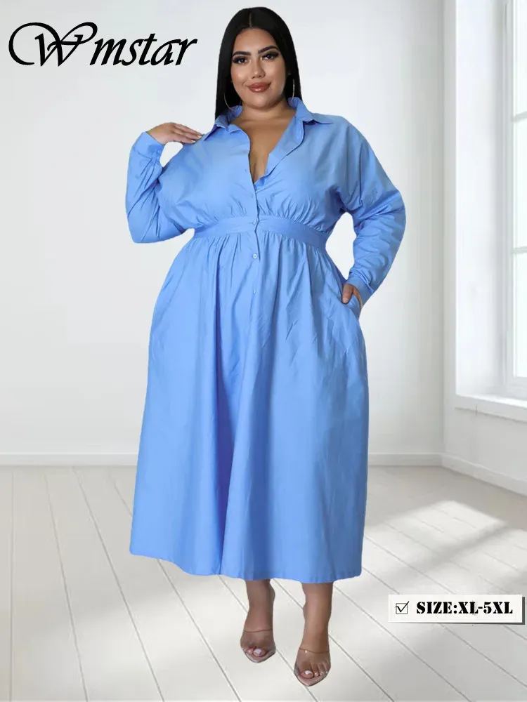 Dresses Wmstar Plus Size Dress for Women Clothing Shirts Maxi Dress Fashion Pleated Outfits Fall Clothes Wholesale Dropshipping 2023