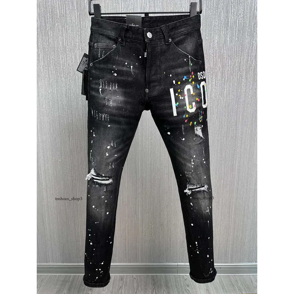 2024 Nouveau designer Dsquare Jeans DSQ2 Noir Hip Hop Rock Moto COOLGUY JEANS conçu Ripped Distressed Denim Biker DSQ pour hommes 881 Pantalon de créateur D2 Pantalon de broderie