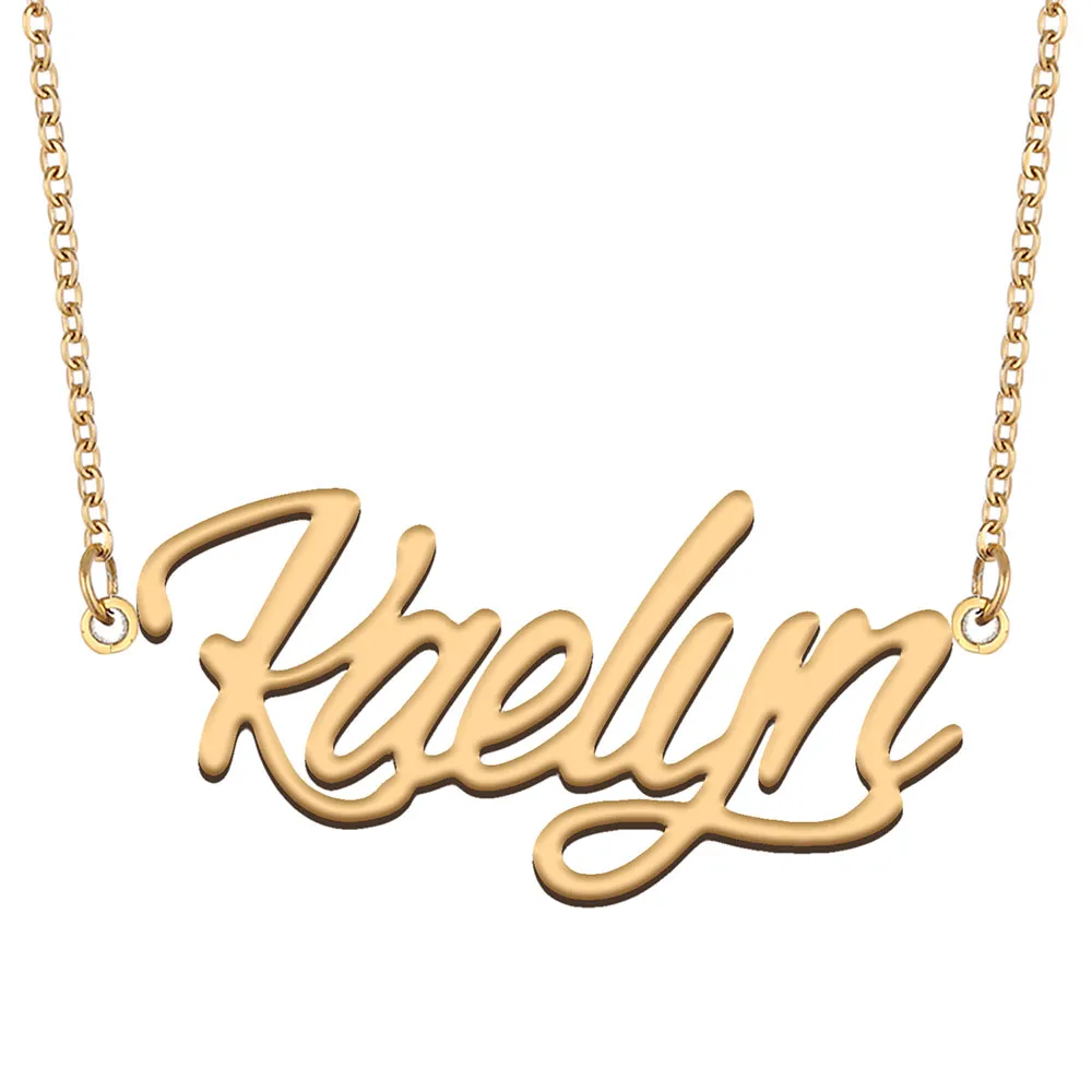 Kaelyn nom colliers pendentif personnalisé personnalisé pour femmes filles enfants meilleurs amis mères cadeaux 18 carats plaqué or acier inoxydable