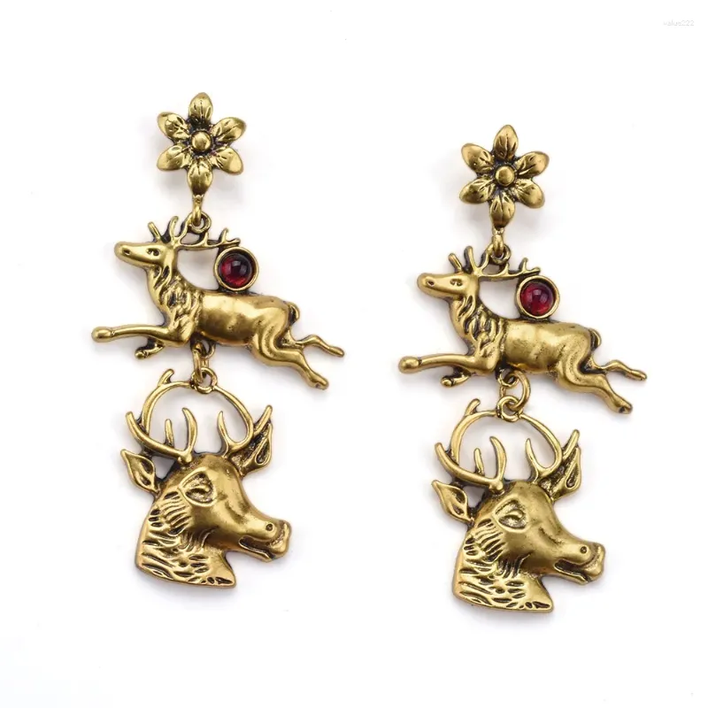 Dangle Earrings 2024 Top Quality Antique Bronze Animal Elks and Deer gevir Long Women Retro Statement Metal Jewelry