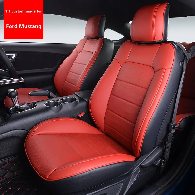 Anpassad passform för Mustang Coupe Car Seat Cover Full Set 360-graders full täckning omgiven hållbart kvalitetsmaterial för 2015-2023 Ford Mustang Coupe