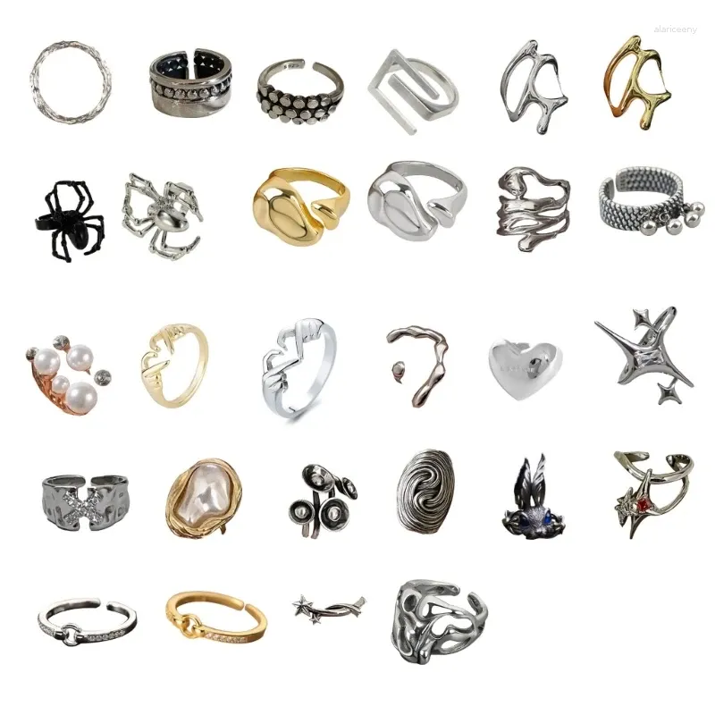 Cluster ringen schattige hartvormige ring dames punk gotisch zirkoon retro gekruiste hiphop twee handen dan hart sieraden