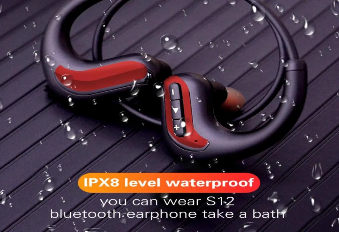 Bluetooth trådlösa hörlurar IPX8 Vattentät professionell simning hörlurar sportörhängen headset stereo 8g mp3 spelare9940992