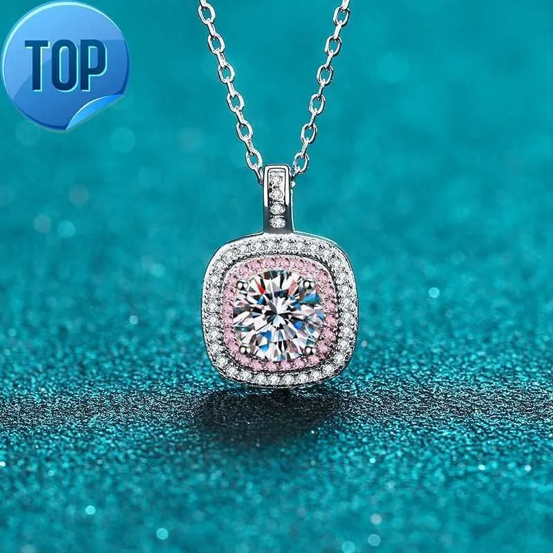 Trendy Srebrny Square Square Micro Pave Edge Naszyjnik z łańcuchem szyi moissanite Bezpośrednia sprzedaż