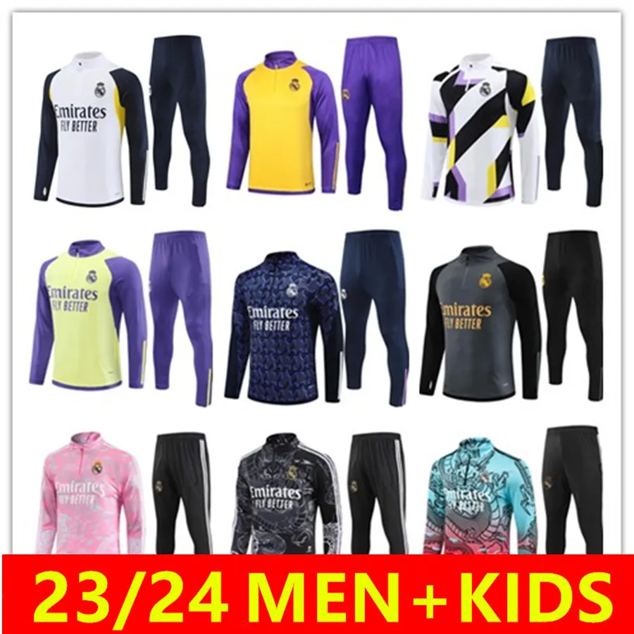 Men Kids Tracksuits 2023 2024 MODRIC MBAPPE football jacket chandal 23/24 futbol survetement REAL VINI JR. BELLINGHAM RODRYGO Madrides Hombres Ninos Soccer Sets