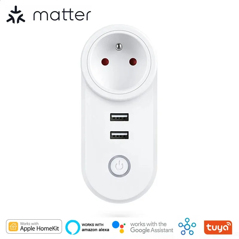 Matter Wi -Fi Smart Plug USB EU UK 미국 브라질 이스라엘 소켓 호환 Homekit Alexa Home Smartthings Tuya SmartLife 240228