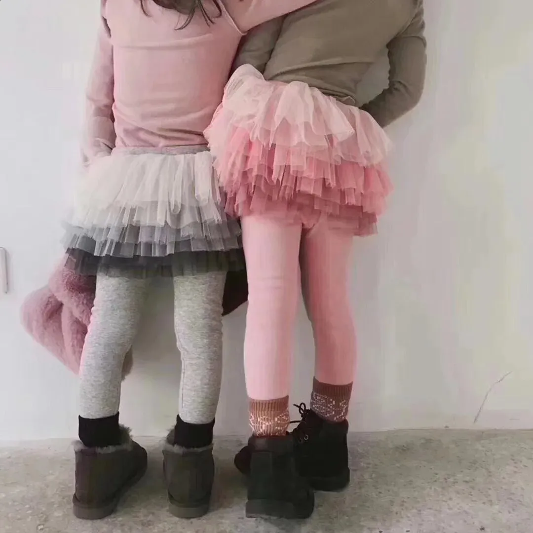 2 3 4 5 6yrs Baby Girl Princess Legging With cake Tutu Skirt Pants Child Culottes Mesh Patchwork Spring Autumn Small Kid Clothes 240226