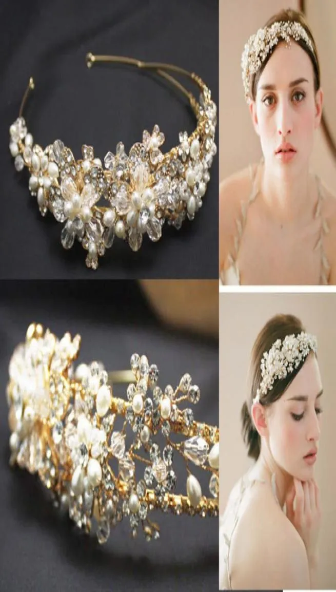 Fascia per capelli in cristallo 2015 con pezzo di capelli in lega d'oro, perle, accessori da sposa, rametti ispirati al miele5598066