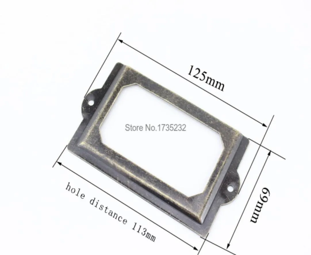 50pcs 12569mm Large card holder meta label frame vintage bronze decorating wood shelf edge tag sleeve drawer tag frame7416272