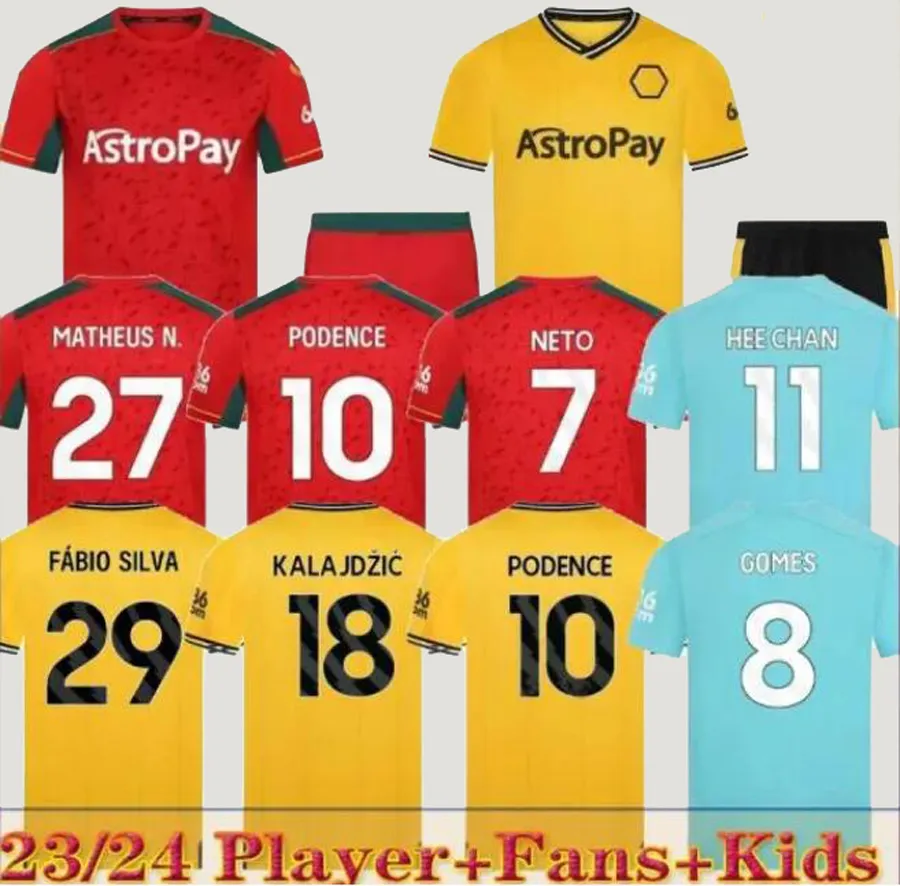 23 24 24 Sarabia Wolves piłka nożna Raul Matheus Neto Neves Traore 2023 2024 Wanderers Podence Lemina HEE Chan Wolverhampton Football Shirts Men Kit Kids Mundurs