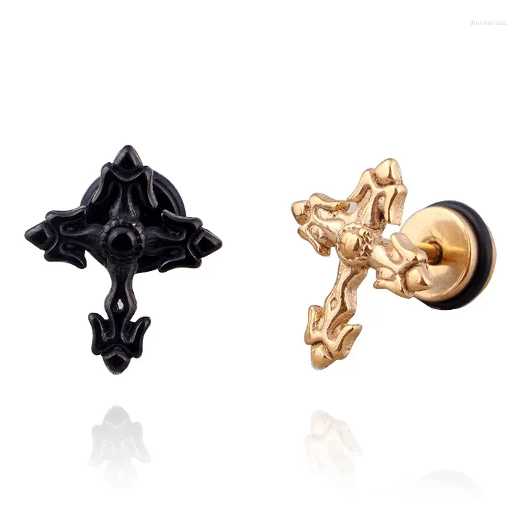 Stud Earrings Fashion Male Vintage Cross Color Black Stainless Steel Punk Screw Brincos Jewelry For Men