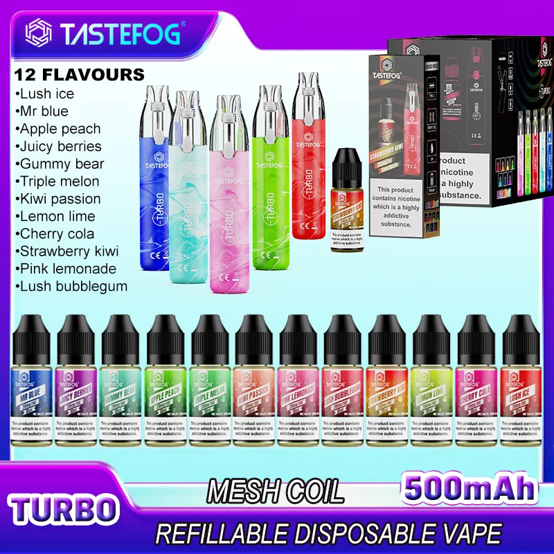 2024最新のTasteFog使い捨て補充可能なVape E-Cig Tastefog Turbo 5K Puffs Crystal Tank 10 mlの合法的なVape TPD