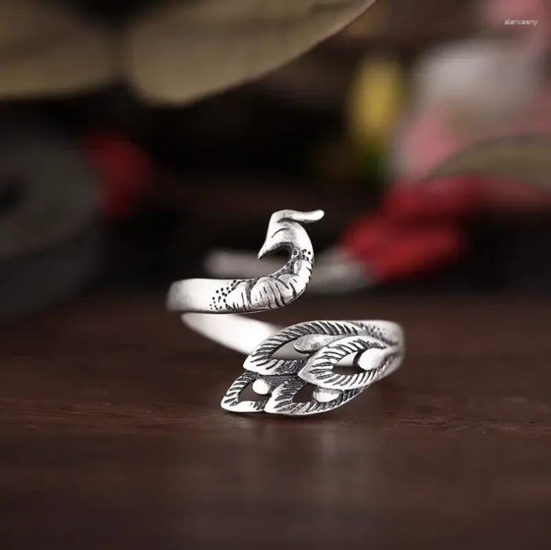 Pierścienie klastra srebrna biżuteria w stylu pawie otwieranie pawów dla kobiet szterling hipoalergicznych Anillos Mujer VRS2011