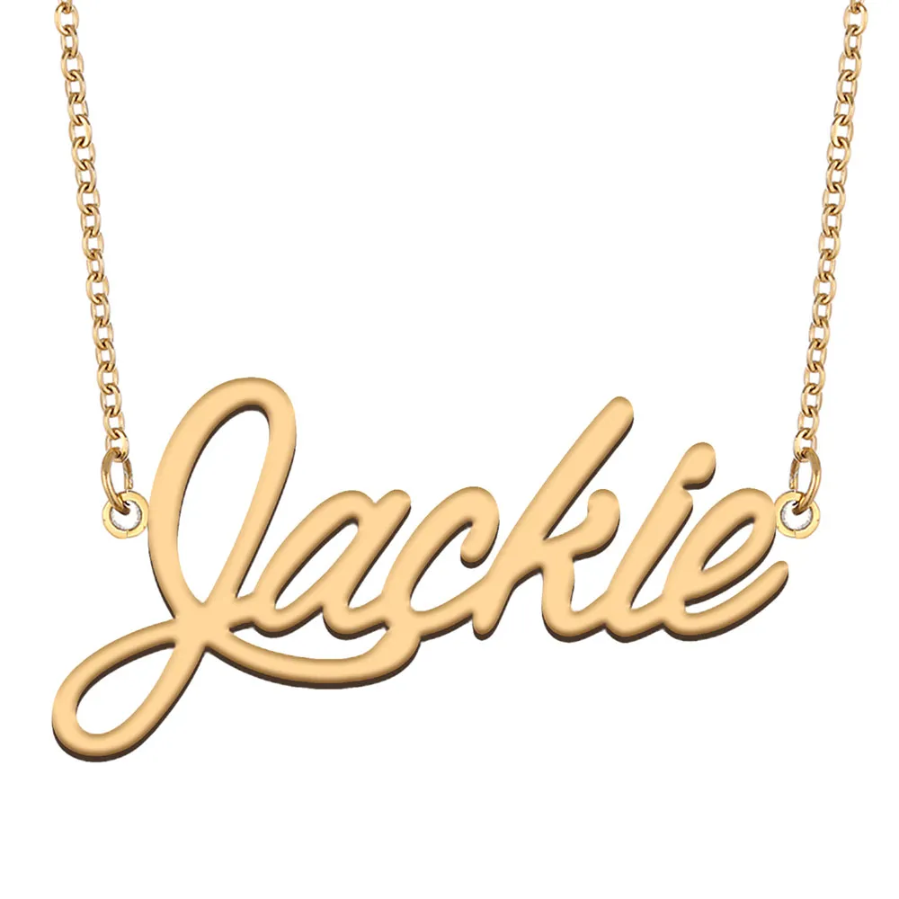 Jackie-Namensketten-Anhänger, individuell personalisiert, für Frauen, Mädchen, Kinder, beste Freunde, Mütter, Geschenke, 18 Karat vergoldeter Edelstahl