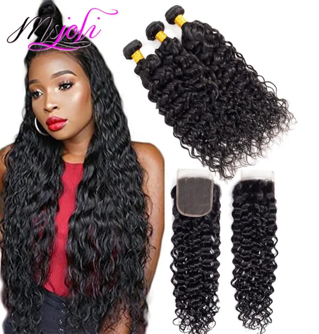 9A Mink Indian Virgin Water Wave 3 Bundles With 4x4 Lace Closure Frontal Wet and Wavy 828inch Virgin Human Hair Weave Cheap Hair1651985