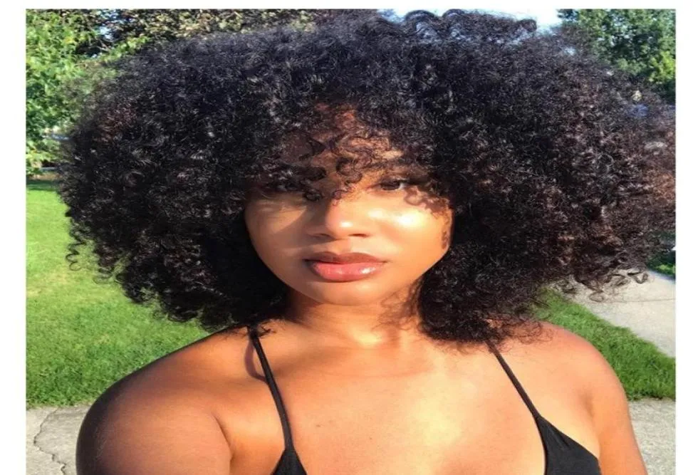 Brasilianisches Haar Bob Afro Kinky Curly Perücken Simulation menschliches Haar lockiges Vollperücke mit Knall für Frauen56346396254370