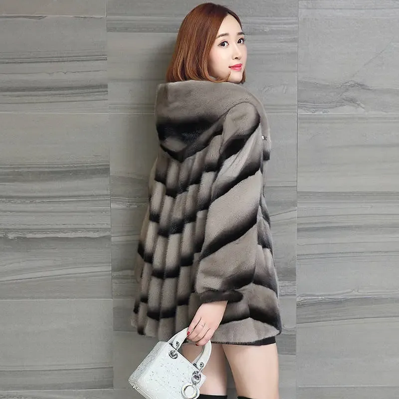 Fur Mink Mabel's Automne et hiver New Corée Slim Fit Fur Fur Mink Fur Mink Coat Medium Long