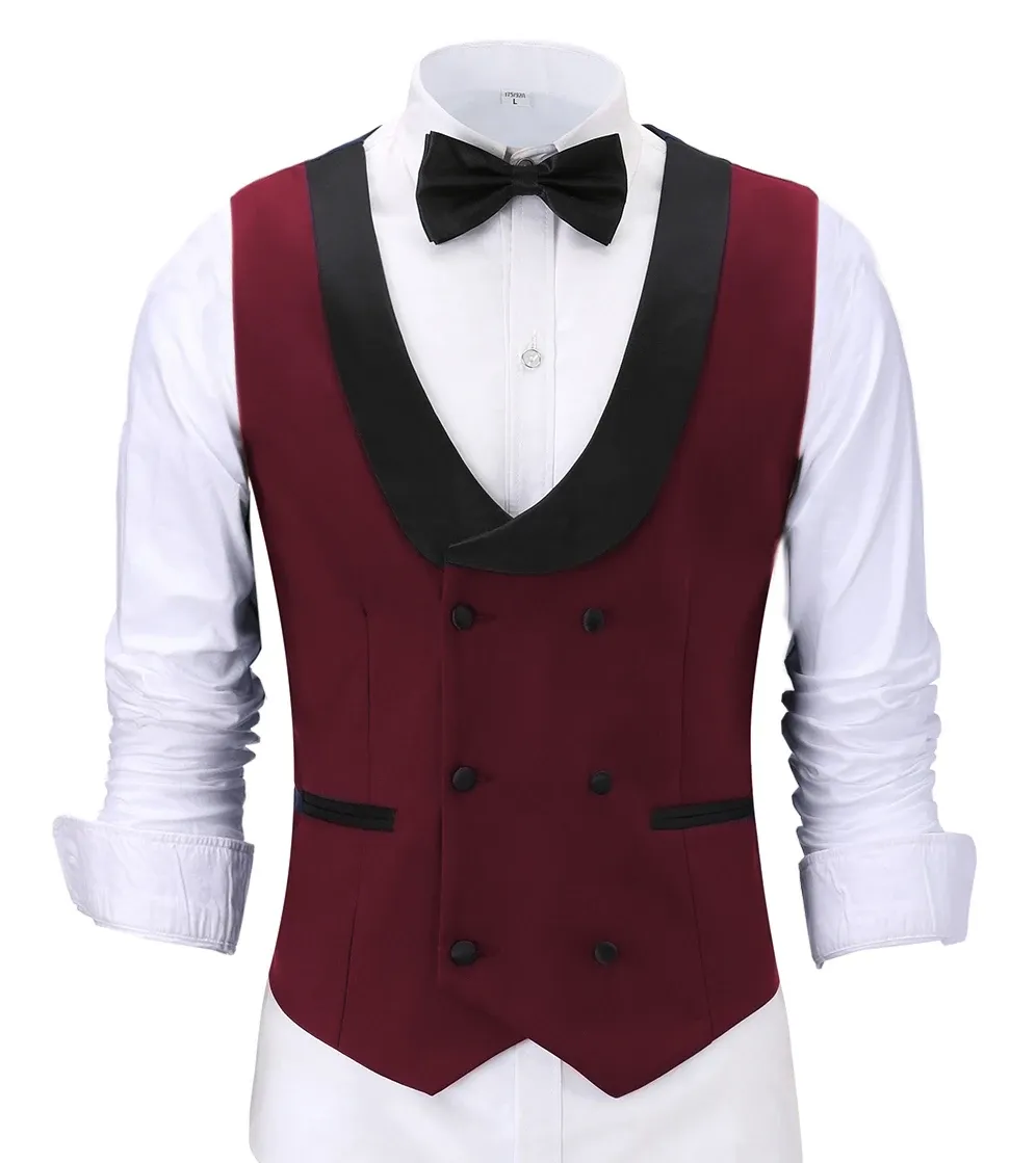 Coletes casuais homens garçom colete borgonha fino ajuste baile duplo breasted blazer champanhe ternos colete vermelho para casamento melhor homem noivos