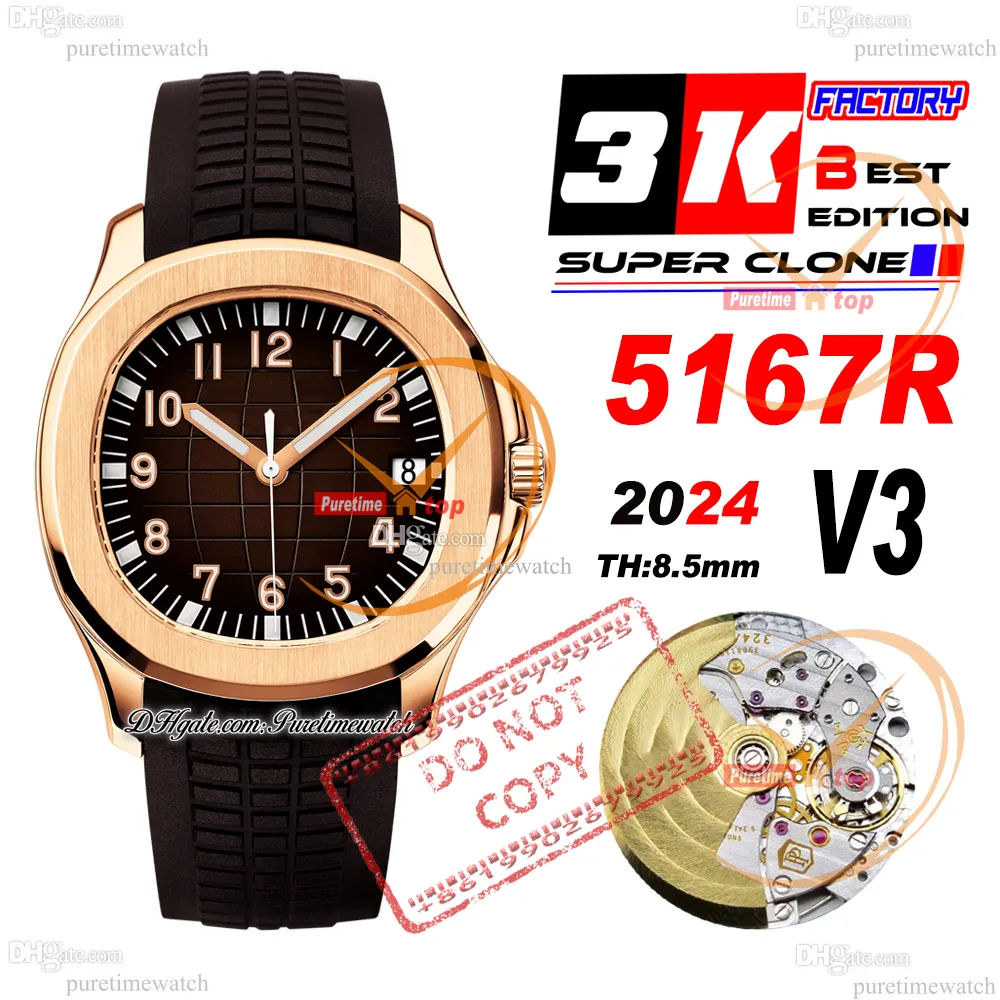 5167R Jumbo A324 Orologio automatico da uomo 3KF V3 Oro rosa Marrone strutturato quadrante con cinturino in caucciù Super Ediiton Puretimewatch Analisi di smontaggio del movimento Reloj