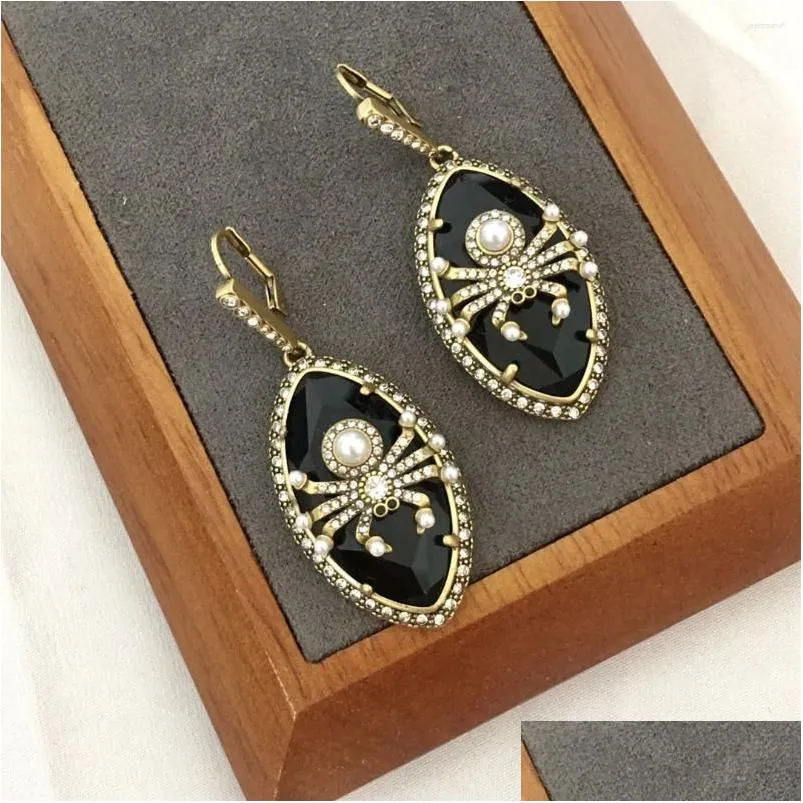 Stud Earrings Spider Style Personalized Retro Black Crystal Pendant Drop Delivery Dhctv