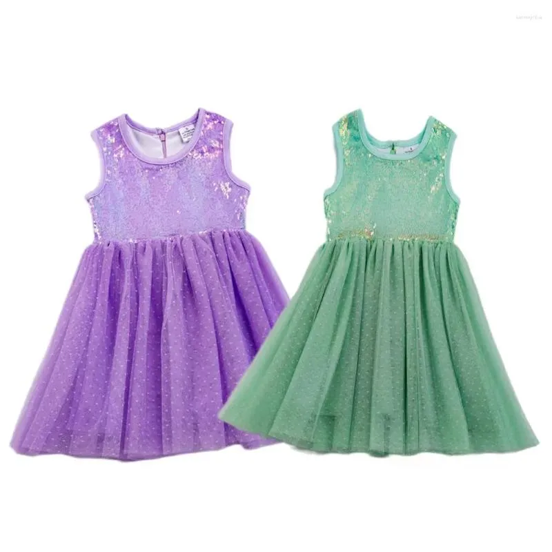 Meisjesjurken Girlymax Lente Zomer Paasdag Baby Meisjes Kinderkleding Pailletten Tule Rok Kronkeljurk Knielengte Mouwloos