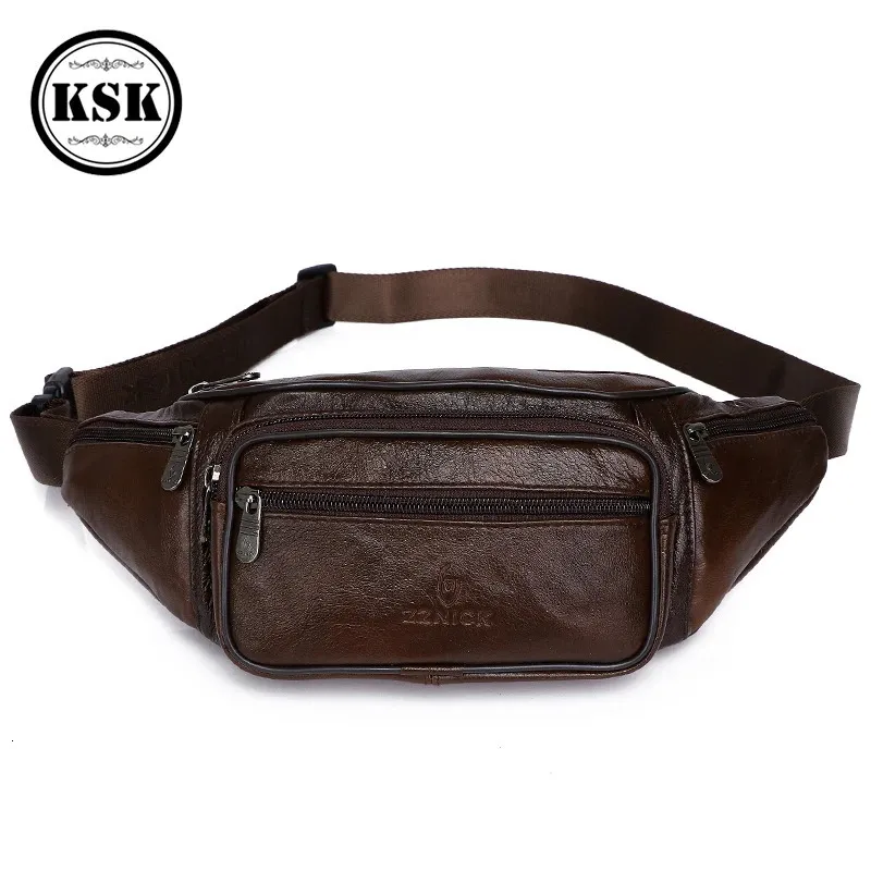 Mens Waist Pack Genuine Leather Bag Belt Male Fanny Fashion Luxury Small Shoulder Bags For Men KSK 240223