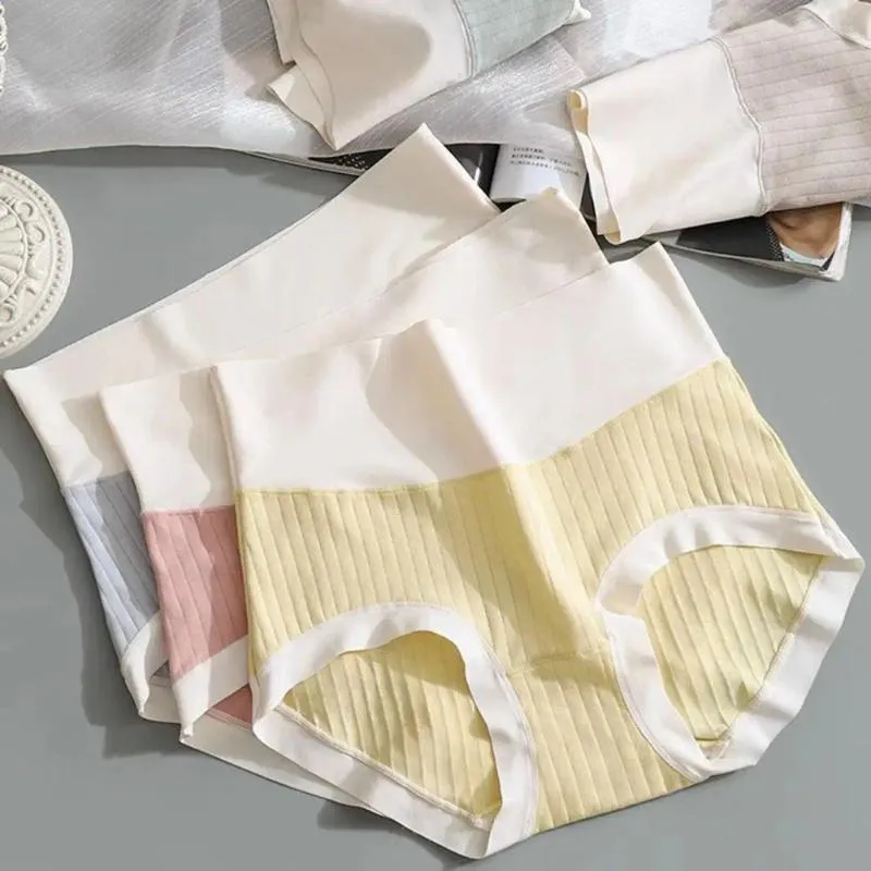 Calcinha feminina de algodão respirável mistura de roupas íntimas na cintura alta e sem costura com barra