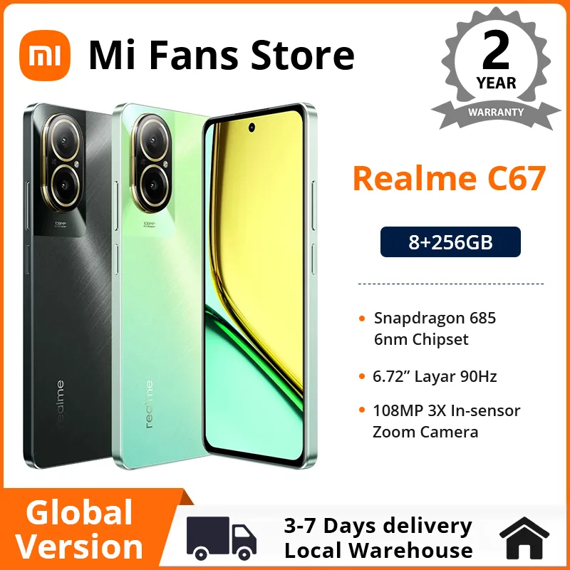 Nuova nuova versione globale Realme C67 Smartphone Snapdragon 685 Processore 6,72 '' Display 90Hz Display 108MP AI Camera da 5000Mah Batteria 33W Supervoca Carica NFC