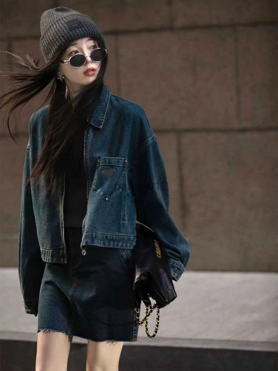 Jaquetas femininas jaqueta jeans casacos com carta casaco jeans blusão mangas compridas camisas casacos curtos S-XL 240305