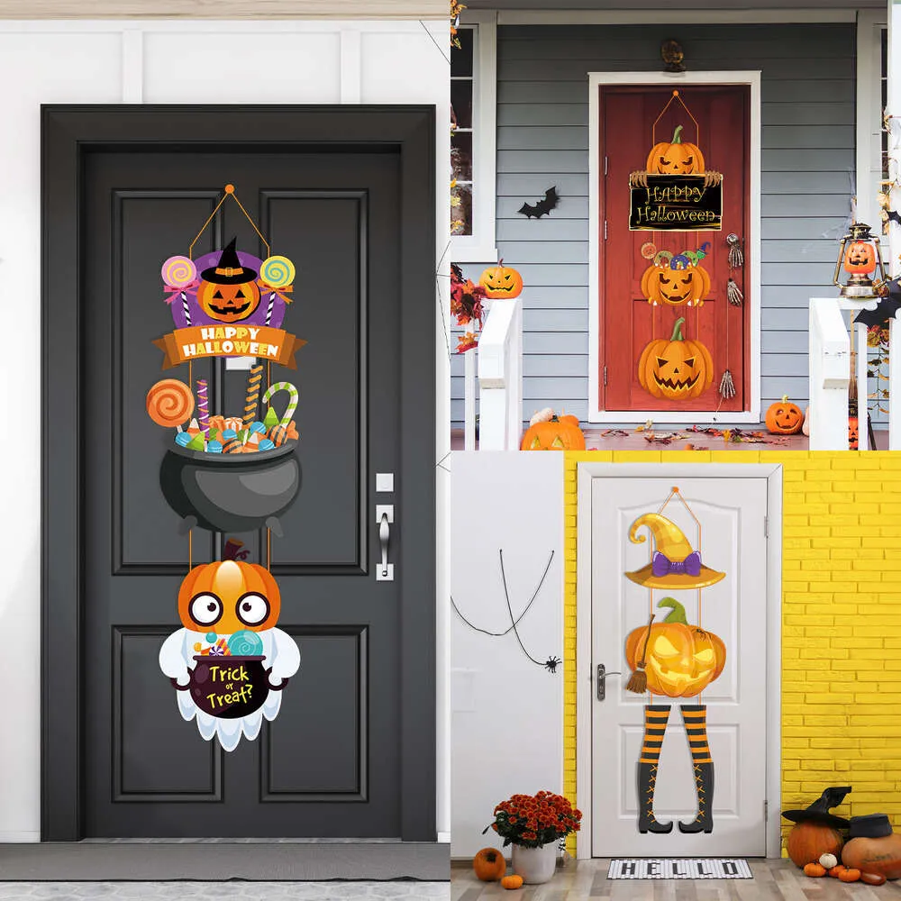 New Paper Hanging Spooky Pumpkin Witch Ghost Front Door Hanger Welcome Sign DIY Halloween Party Decoration 2023