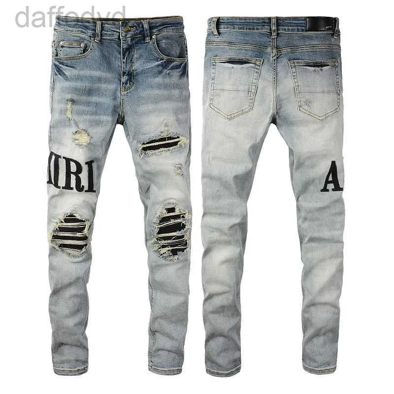 Men's Jeans 2022SS new European and American mens designer hip-hop jeans high street fashion tide brand cycling wash patch letter loose fit pants High Quality 240305