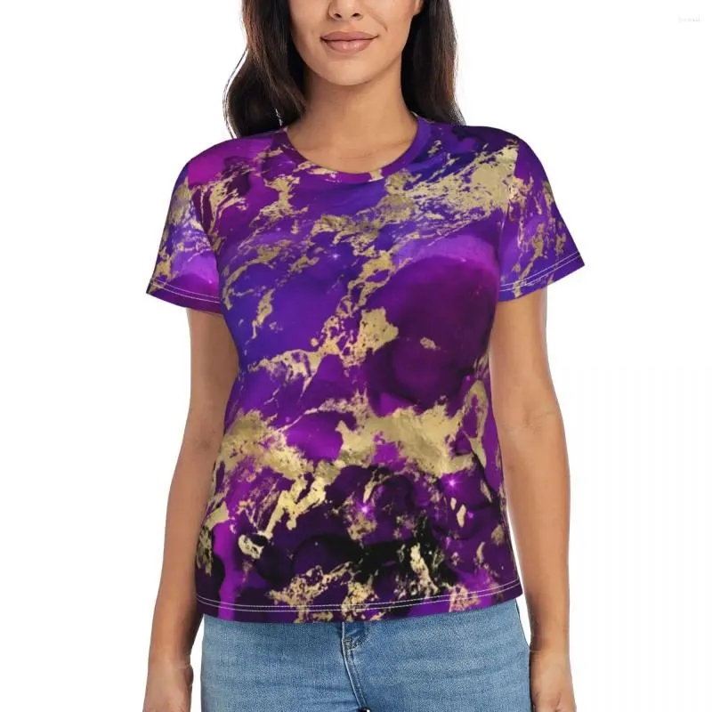 Magliette da donna Camicia da donna Maglietta estiva viola e oro Splash Marble Galaxy T-shirt estetiche Maniche corte Moda di strada Oversize