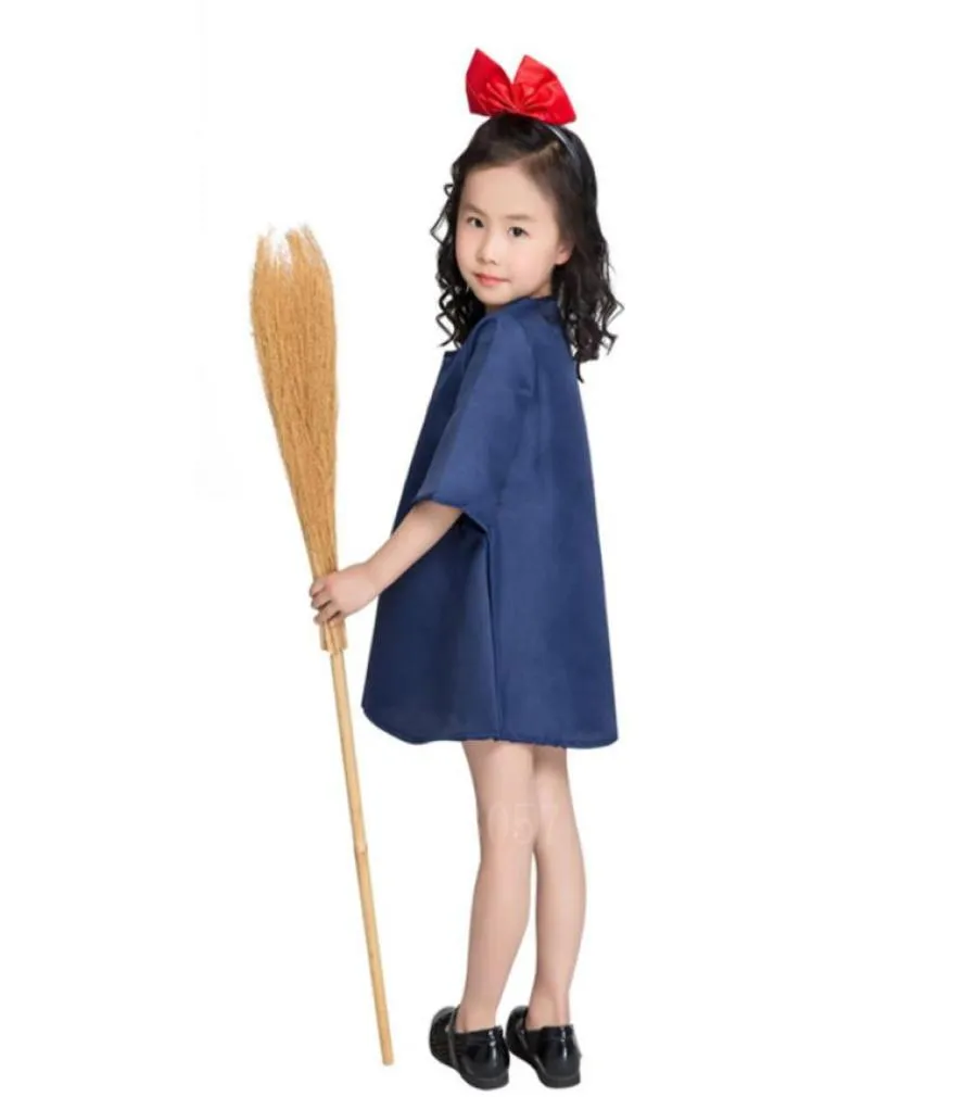 Anime japonês criança trajes kiki cosplay vestido da marinha meninas pequena bruxa qiqi conjuntos com bandana vermelha trajes de halloween para crianças 5916597