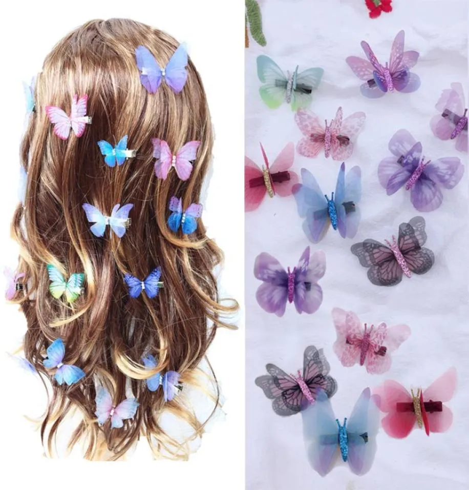 Beautiful Rhinestones Double Layers Tulle Butterfly Hair Clip For Women Girls Hairpin Gauze Butterfly Hair Accessories Ornaments7326697