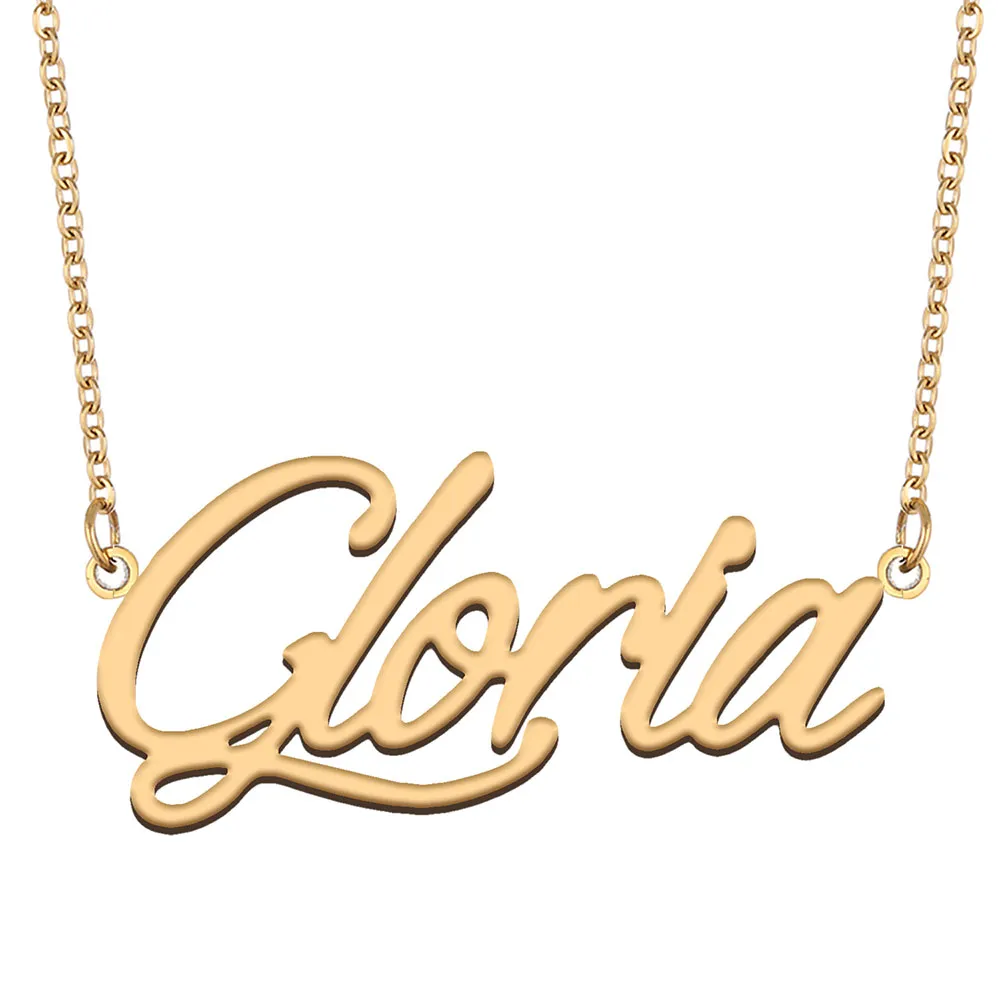 Gloria naamplaatje charme aangepaste naam ketting gepersonaliseerde hanger voor mannen jongens verjaardagscadeau beste vrienden sieraden 18k verguld roestvrij staal