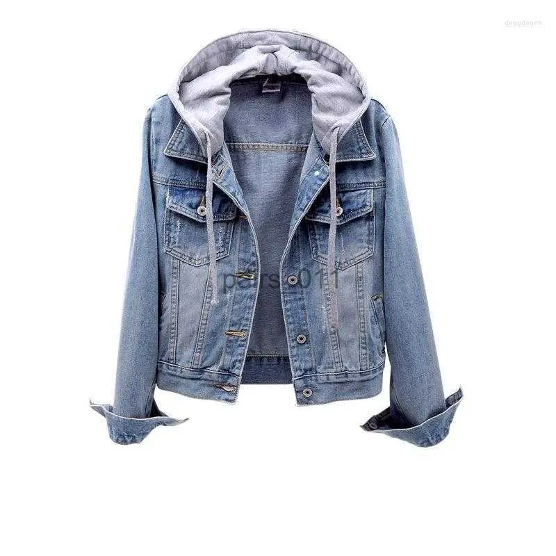 Kvinnors jackor jackor denim kvinnor höstrock rippade huva ytterkläder rockar vindbrytare grundläggande pojkvän jeans 240305