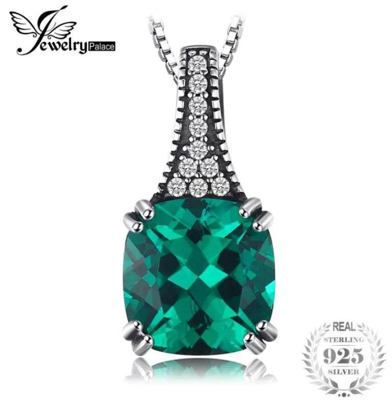 JewelryPalace Classic 21ct Cushion Russian Simulated Emeralds Pendant For Women Real 925 Sterling Silver Classic Jewelry5030381