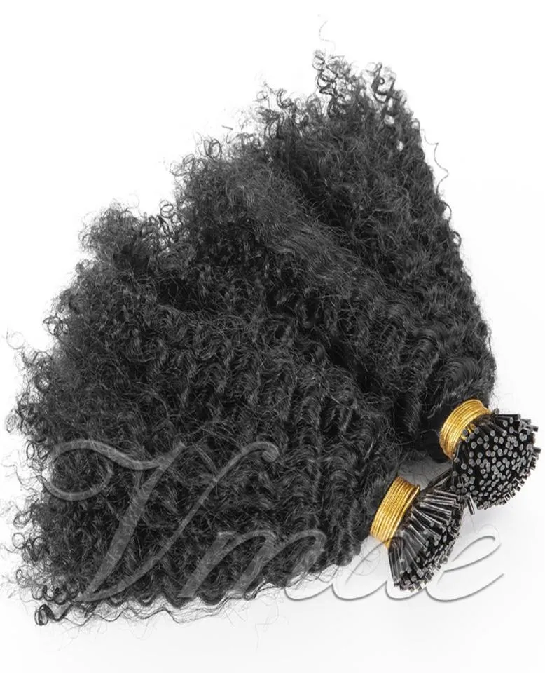 Peruvian Mongulian I Tip Hair Extensions Afro Kinky Curly 100 Strands Pre Bonded Stick I tip Keratin Fusion Remy Virgin Human Hair5423557